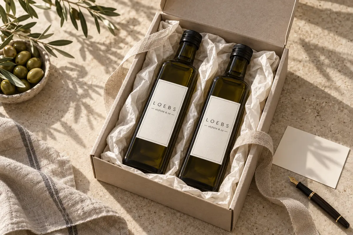 Twee flessen in een cadeaudoos met kaart